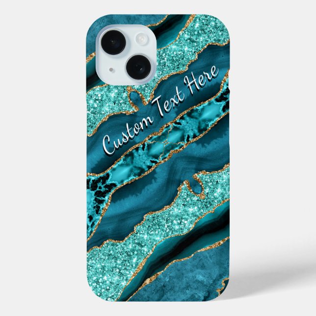 Aquamarin Blue Gold Glitzer Benutzerdefinierter Te Case-Mate iPhone Hülle (Rückseite)