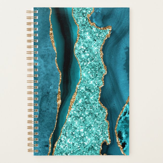 Aquamarin Blue Gold Glitzer Funkelnd Planer (Vorderseite)