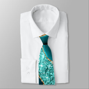 Aquamarin Blue Gold Glitzer Funkelnd Türkis Neck T Krawatte