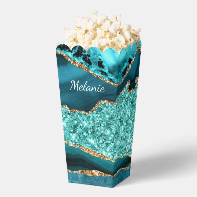 Aquamarin Blue Gold Glitzer Individuelle Name Popc Geschenkschachtel (Geplatzt)