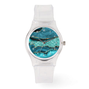 Aquamarin Blue Gold Glitzer Marbella Aqua Armbanduhr