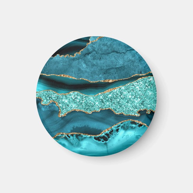 Aquamarin Blue Gold Glitzer Marbella Türkis Magnet (Vorne)