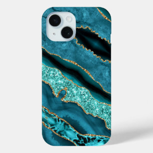 Aquamarin Blue Gold Glitzer Marble iPhone Case