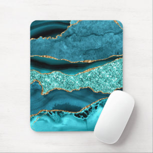 Aquamarin Blue Gold Glitzer Marmor Türkis Mouse Pa Mousepad