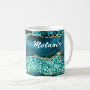 Aquamarin Blue Gold Glitzer Marmorieren Sie Ihren Kaffeetasse