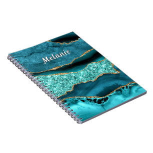 Aquamarin Blue Gold Glitzer Notebook mit Individue Notizblock