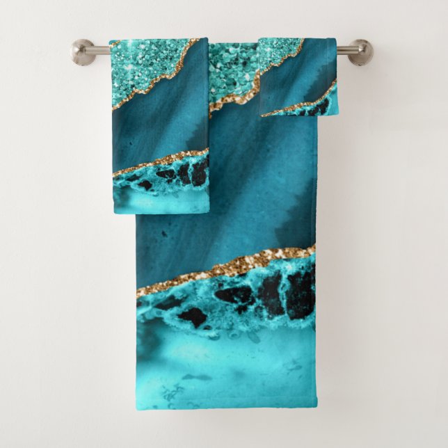 Aquamarin Blue Gold Glitzer Türkis Badetuch Set (Insitu)