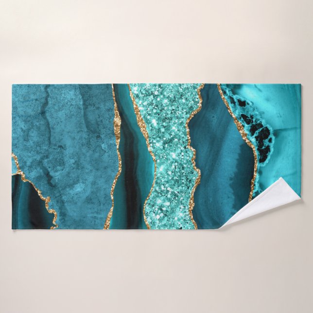 Aquamarin Blue Gold Glitzer Türkis Badetücher Badehandtuch (Badehandtuch)