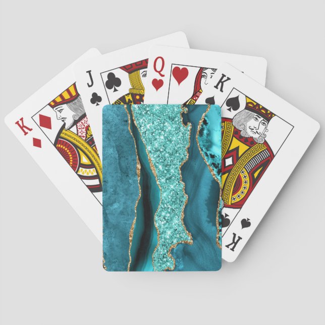 Aquamarin Blue Gold Glitzer Turquoise Spielkarten (Rückseite)