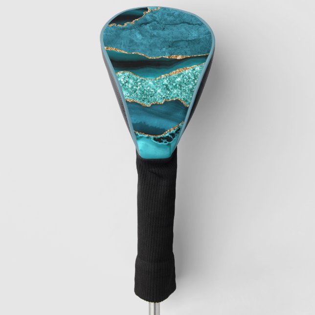 Aquamarin Blue Gold Marmor Türkis Golf Head Cover Headcover (Vorderseite)