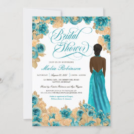 Aquamarin Blue & Gold Rose Elegantes Gown Brautpar Einladung