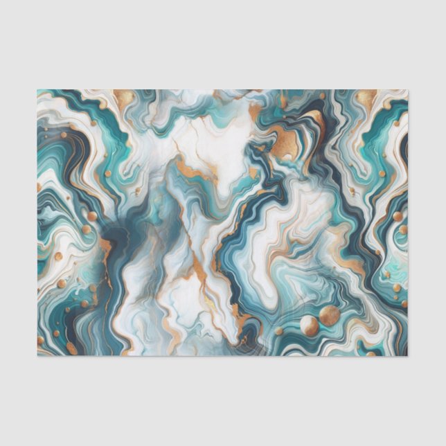 Aquamarin Blue Gold White Modern Marble Agate Wedd Seidenpapier (Vorderseite)