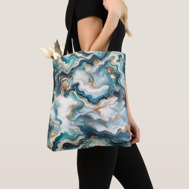 Aquamarin Blue Gold White Modern Marbour Agate Tasche (Von Nahem)
