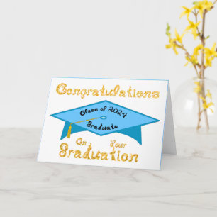 Aquamarin Blue Grad Cap Black Gold Graduate Class Karte