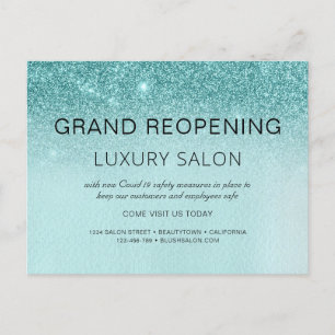 Aquamarin Blue Grand Wiedereröffnung Glitzer Salon Ankündigungspostkarte