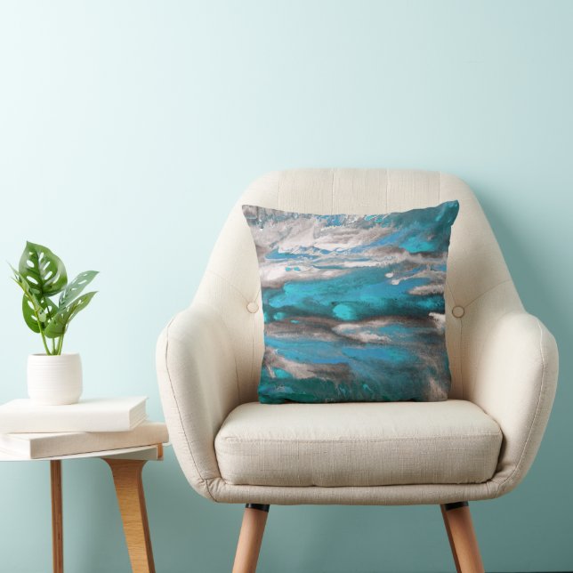 Aquamarin Blue Gray Abstrakt Kissen (Stuhl )