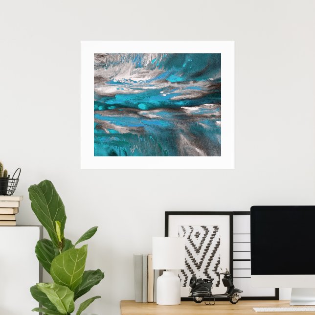 Aquamarin Blue Gray Black Abstrakt Poster (Heimbüro)