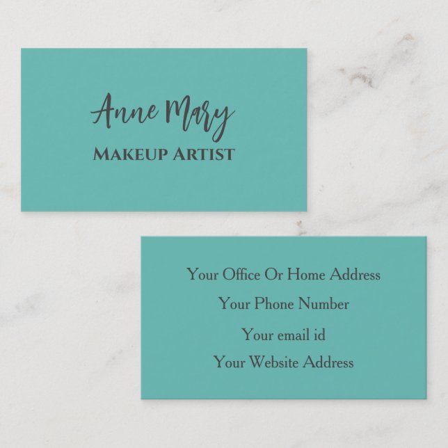 Aquamarin Blue Gray Makeup Artist Schönheitssalon Visitenkarte (Vorne/Hinten)