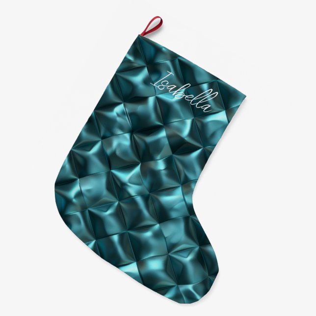 Aquamarin Blue Green Abstrakt Glam Großer Weihnachtsstrumpf (Vorderansicht (hängend))
