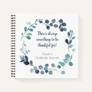 Aquamarin Blue Green Botanic Wreath Dankesblatt Notizbuch
