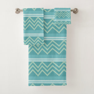 Aquamarin Blue Green Geometric Zickzack Zigzag Mus Badhandtuch Set