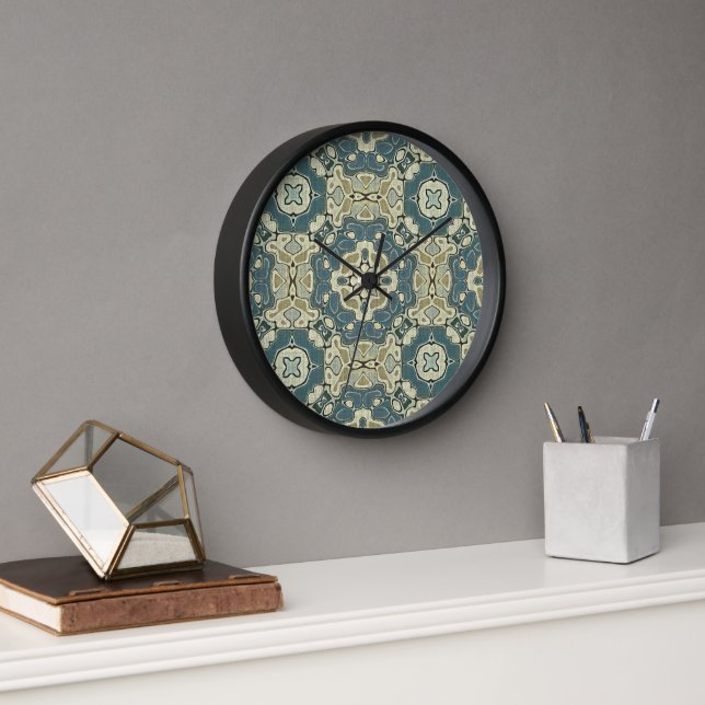 Aquamarin Blue Green Gray Ochre Angesagter Bohemis Uhr (Büro)