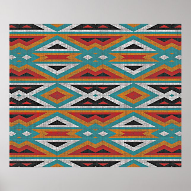 Aquamarin Blue Green Red Terra Cotta Tribal Art Pa Poster (Vorne)