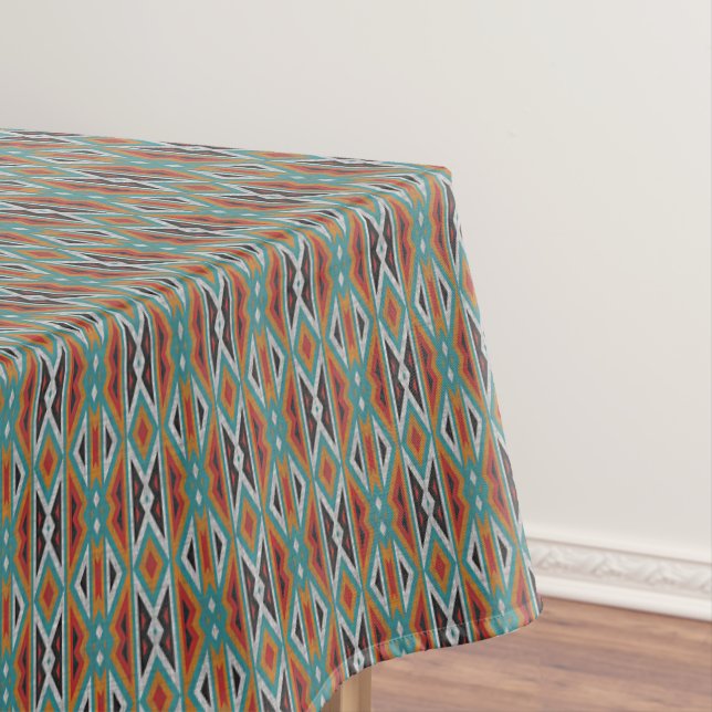 Aquamarin Blue Green Red Terra Cotta Tribal Art Pa Tischdecke (Beispiel)
