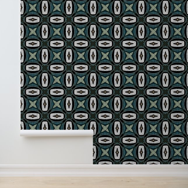 Aquamarin Blue Green Taupe Brown Bohemisch Stamm A Tapete (Anwendung)