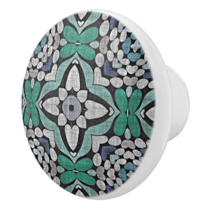 Aquamarin Blue Green Turquoise Floral Ethnic Stamm Keramikknauf