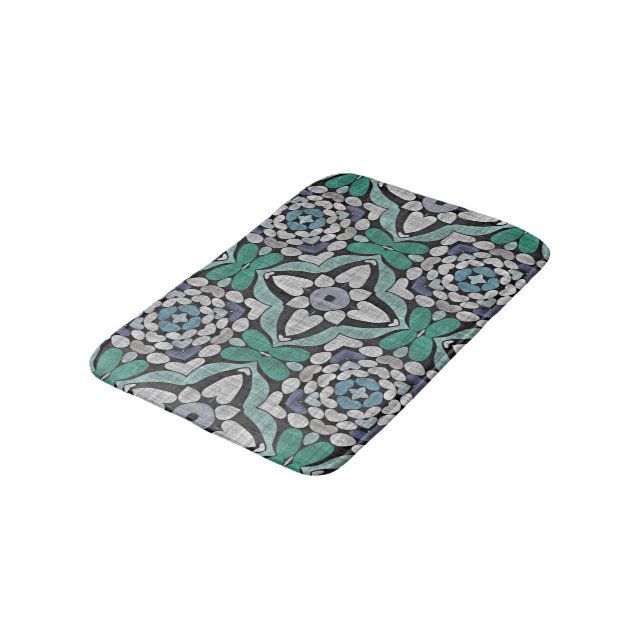 Aquamarin Blue Green Turquoise Verzierte Ethnic Ar Badematte (Schrägansicht)