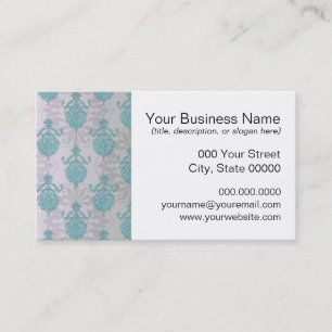 Aquamarin Blue Green und Silvery White Damask Visitenkarte