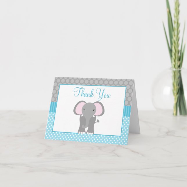 Aquamarin Blue Grey Elephant Polka Dot Vielen Dank Dankeskarte (Vorderseite)