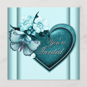 Aquamarin Blue Heart Butterfly Aquamarin Blue Part Einladung