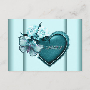 Aquamarin Blue Heart Butterfly Aquamarin Blue UAWG RSVP Karte