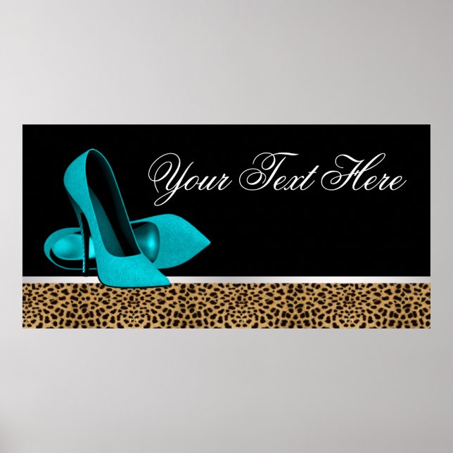 Aquamarin Blue High Heel Shoes Leopard Party Banne Poster (Vorne)