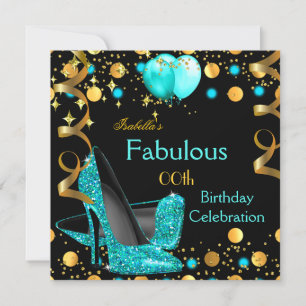 Aquamarin Blue High Heels Gold Balloons Geburtstag Einladung