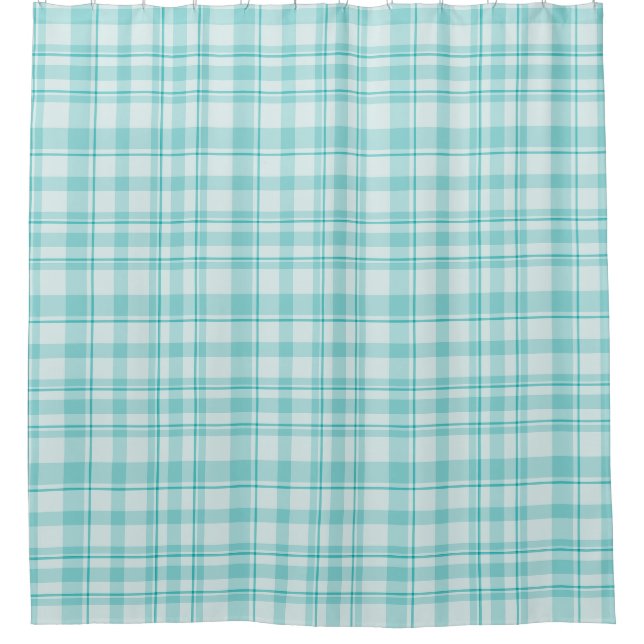 Aquamarin Blue Kariert Duschvorhang (Vorderseite)