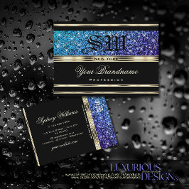 Aquamarin Blue Lila Ombre Glitzer Monogram Gold Bl Visitenkarte