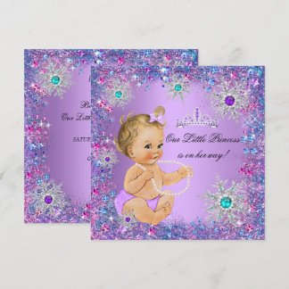 Aquamarin Blue Lila Pink Princess Baby Dusche Blon Einladung