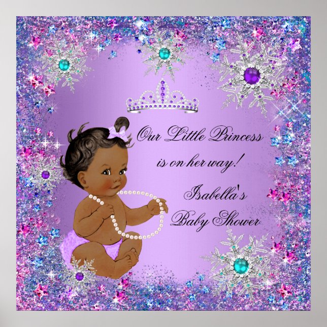 Aquamarin Blue Lila Pink Princess Baby Dusche Ethn Poster (Vorne)