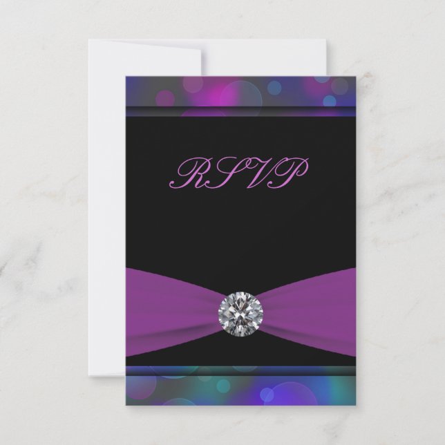 Aquamarin Blue Lila Quinceanera UAWG RSVP Karte (Vorderseite)
