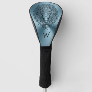 Aquamarin Blue Mandala Lion Head Monogram Initial Golf Headcover