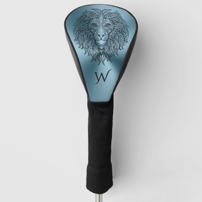 Aquamarin Blue Mandala Lion Head Monogram Initial Golf Headcover (Vorderseite)