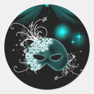 Aquamarin Blue Mardi Gras Mask Umschlag Aufkleber