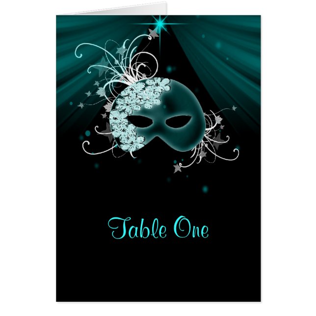 Aquamarin Blue Masquerade Party Table Cards (Vorne)