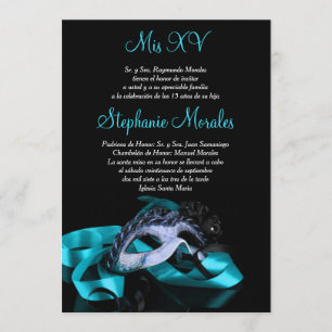 Aquamarin Blue Masquerade Quinceanera Einladung