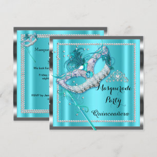 Aquamarin Blue Masquerade Quinceanera Party Maske  Einladung