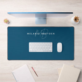 Aquamarin Blue Minimalistisch Monogram Schreibtischunterlage