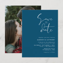 Aquamarin Blue Minimalistisch Save the Date Weddin
